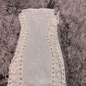 White mini rhinestone dress
